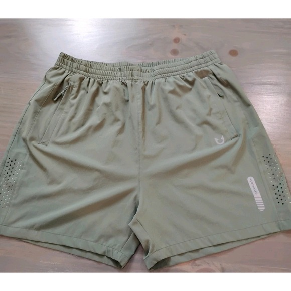 North Yard Shorts Men's Green XL Running Athletic Reflective Zip Pockets Venting - Picture 1 of 13